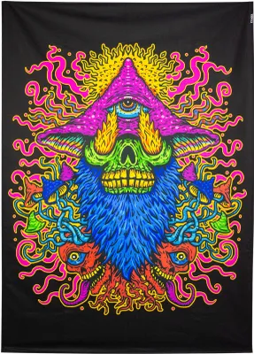 Produktbild von PSYWORK Schwarzlicht Stoffposter Neon "Mushroom Earth Troll", 1,0x1,4m