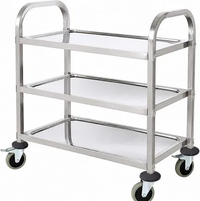 Obrázek produktu pro Třípatrový servírovací vozík z nerezové oceli s kolečky a brzdami (72 x 40 x 82 cm) – Robustní vozík pro přepravu, vhodný do gastronomie, laboratoře, salonu a kuchyně