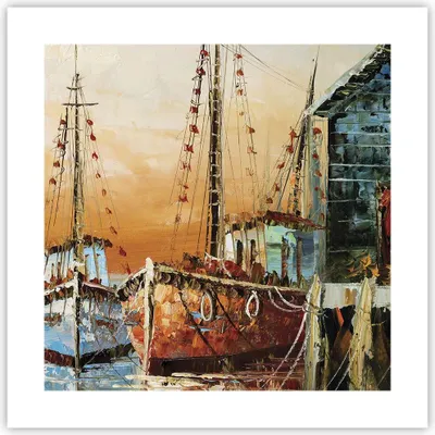 Produktbild von Poster - Poster ohne Rahmen - Kutter Hafen Öl - 40x40 cm - Wand Bild - Wanddeko - Wandbilder - Kunstposter - Wandposter - Bilder - Kunstdruck - Wanddekoration - Wandbild - P2XAC40x40-4216