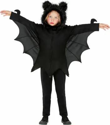 A child wearing a bat costume.