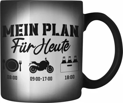 Produktbild von Trendation - Motorradfahrer Geschenk für Männer Motorrad Farbwechsel Zauber-Tasse Sprüche Karabiner Farbwechsel Zauber-Tasse Edelstahl für Biker Herren (Schwarz)