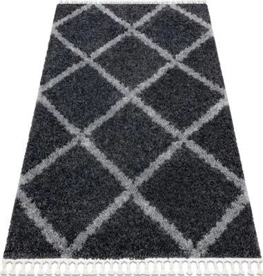 Zdjęcie produktu dla Dywan UNION 3482 Kratka, trellis Frędzle berberyjski marokański shaggy szary 140x190 cm