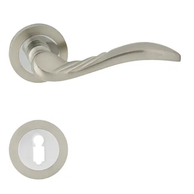 Produktbild von DOMINO Türgriff Drückergarnitur BB-Buntbart Set | Rund-Rosette | Türklinke für Bürotür, Kellertür & Innentür | Türbeschläge aus Aluminium | Chrom/Nickel Türdrückergarnitur | PETRA-R M6/M9