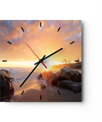 Produktbild von Wanduhr - Quadrat - Glasuhr - Meer Strand Felsen - 40x40cm - Schleichendes Uhrwerk - Lautlos - zum Aufhängen bereit - Dekoration Modern - Wanddekoration aus Glas - C3AC40x40-3649