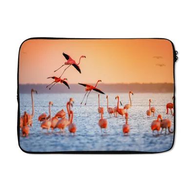 Produktbild von MuchoWow® Laptop Hülle 13 Zoll Vogel - Flamingo - Wasser - Sonnenuntergang - Rosa Laptoptasche - Laptophülle - Sleeve - Rundumschutz