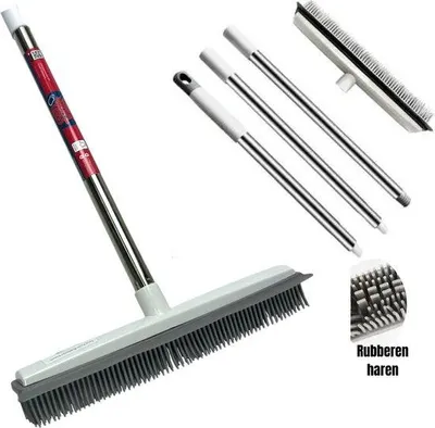Produktbild von Gummibesen mit Stiel 2 in 1 | Friseurbesen | Verstellbarer Stiel (bis 120 cm) – Weiß