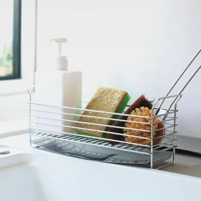 Produktbild von Spülbecken Organizer, 304 Edelstahl Schwammhalter, Rechteckige Spülen-Ablage mit entfernbarer Abtropfschale für Küche & Badezimmer