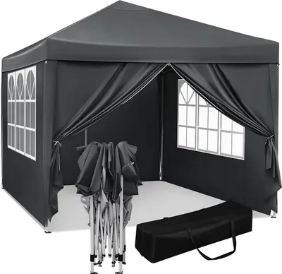 Obrázok produktu pre WOLTU Pop-Up pavilón vodotesný skladací pavilón, vyrobený z kovového rámu Oxford 3 x 3 m antracitová farba