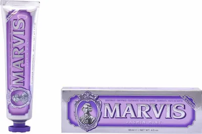 A tube of Marvis toothpaste and its box are shown against a white background.