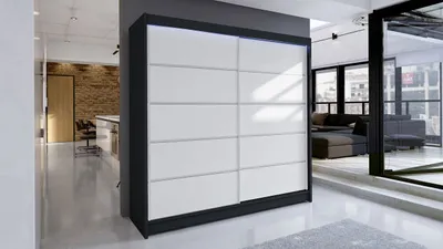 Obrázek produktu pro Šatní skříň 180 cm s posuvnými dveřmi a LED RGB osvětlením VILMA 4 - černá / bílá