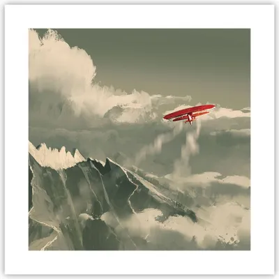 Produktbild von Poster - Poster ohne Rahmen - Rot Flugzeug Berge - 40x40 cm - Wand Bild - Wanddeko - Wandbilder - Kunstposter - Wandposter - Bilder - Kunstdruck - Wanddekoration - Wandbild - P2XAC40x40-4854