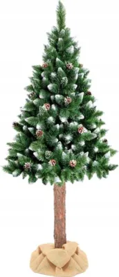 Produktbild von Künstlicher Weihnachtsbaum 160 cm – mit Schnee und Tannenzapfen und Holzstamm