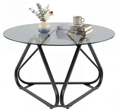 Produktbild von KOMFOTTEU 80 cm Couchtisch rund, Wohnzimmertisch mit Tischplatte aus gehärtetes Glas, stabiler Dreieckrahmen & verstellbare Fußpolster, freistehender Beistelltisch für Wohnzimmer, Schlafzimmer & Büro