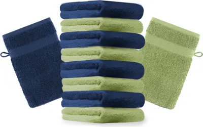 Produktbild von Betz 10 Stück Waschhandschuhe 16x21 cm PREMIUM 100% Baumwolle  Farbe: dunkelblau und apfelgrün