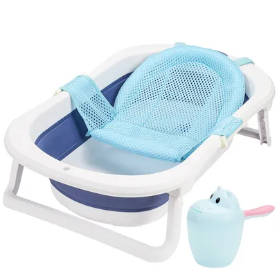 Immagine prodotto di Hengda vasca da bagno per bambini vasca da bagno per bambini portatile con rete di sicurezza/termometro/tazza per shampoo per neonati, blu