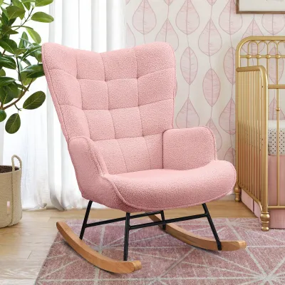 Produktbild von CDGlobal Schaukelstuhl Schwingsessel Akzentstuhl Wohnzimmersessel für Schlafzimmer, Belastbarkeit bis 120 kg, Polyester, Rosa