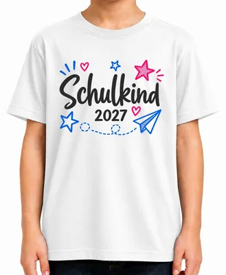 Produktbild von Schulkind 2027 Einschulung Erster Schultag Herz Schulanfang Junge Kinder T-Shirt, Weiß, 140
