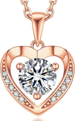 Image de MomentWish Collier Femme Argent 925 - 1 carat Moissanite Pendentif coeur Or Rose-Boîte cadeau