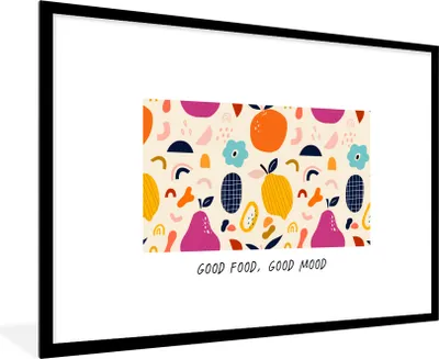 Produktbild von MuchoWow® Gerahmtes Poster Zitate - Sprichwörter - Gutes Essen, gute Laune - Essen 90x60 cm - Poster mit Schwarzem Bilderrahmen Wandposter Rahmen Foto Bilder - Wanddekoration - Fotos