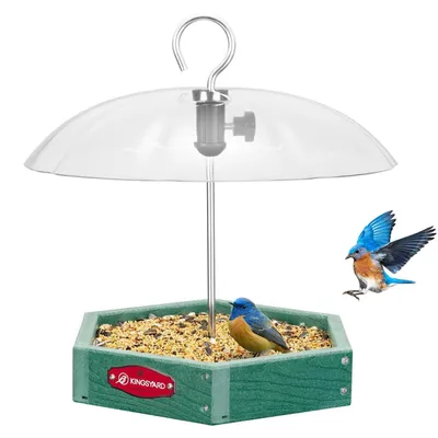 Immagine prodotto di Casetta per uccelli da appendere, con tetto regolabile, piattaforma in griglia metallica, realizzata in plastica riciclata, colore verde