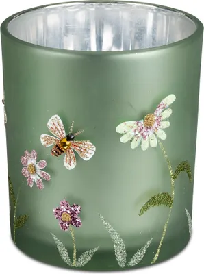 Produktbild von Deko Windlicht SOMMERWIESE H. 8 cm silber grün Glas Kerzenhalter Teelichthalter, Windlicht formano