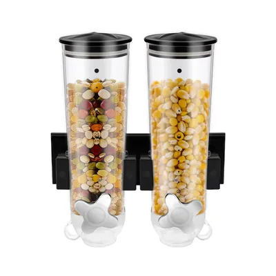 Produktbild von 3L Müslispender Getreidespender Schwarz Trockenfutterspender Wandmontage Doppelt Kornflakes Spender für Müsli Kaffeebohnen Snack