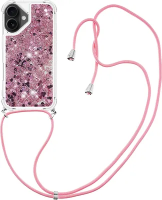 Produktbild von iPhone 17 Hülle - Coverup Liquid Glitzer Back Cover mit Handykette - Roségold