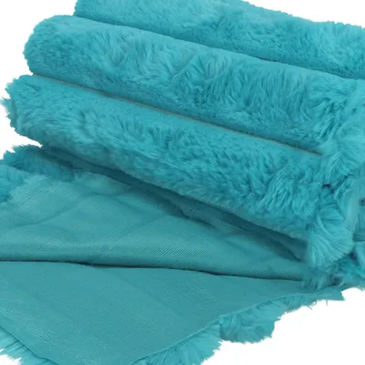 Immagine prodotto di Tessuto a maglia felpato a righe, righe molto larghe (5 cm), Pelliccia sintetica, turchese, 50x165 cm