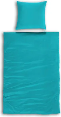 Produktbild von Bettwäsche 155x220 + 80x80 Mako Satin Uni Premium Baumwolle 2 teilig Türkis mit YKK Reißverschluss