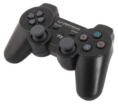 A black wireless gamepad is shown against a white background.