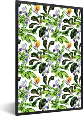 Produktbild von MuchoWow® MuchoWow® Gerahmtes Poster Paradiesvogelpflanze - Blätter - Muster 40x60 cm - Poster mit zchwarzem Bilderrahmen - Papierdruck - Wandbilder