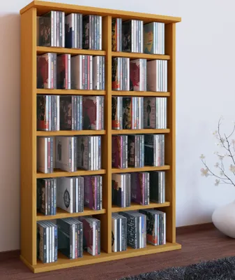 Produktbild von VCM Holz CD DVD Stand Regal | CD Regal mit Platz für 300 CDs oder 130 DVDs oder 72-Videos | Maße: H. 92 x B. 60 x T. 18 cm. | Elegantes DVD Regal | Blu ray Regal | CD Regal - Ronul