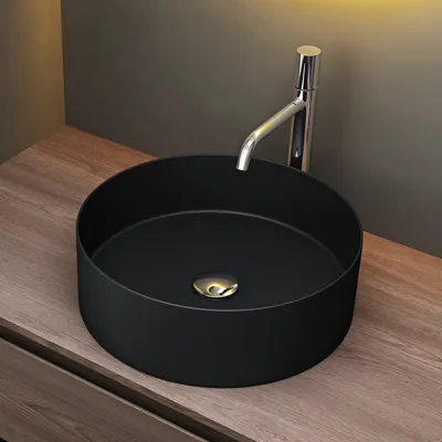 Produktbild von Mai & Mai Waschbecken Aufsatzwaschbecken BTH: 31x31x11cm Waschschale Rund Waschbecken aus Keramik matt Schwarz mit Nano-Beschichtung Brüssel203