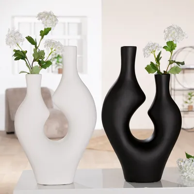 Obrázok produktu pre Váza Gilde, „Abstrakt“, keramika, čierna, biela, dĺžka 10 cm, šírka 24 cm, výška 41 cm 55429 4063387554296 2 kusy (2 rôzne vzory)
