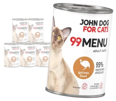 Produktbild von John Dog for Cats 99 Menü Nassfutter für ausgewachsene Katzen mit Perlhuhn 6x400g