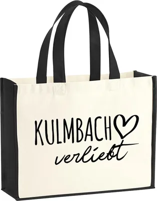 Produktbild von Huuraa Jutetasche Kulmbach verliebt 21 Liter Black Jute und Baumwolle Einkaufstasche Geschenkidee