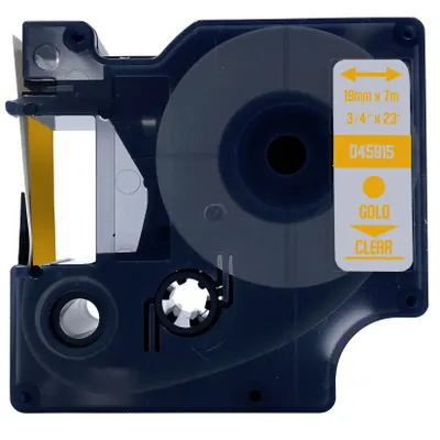 Produktbild von DULA Etikettenband - Kompatibel mit Dymo D1 45815 - 1 Stück - Gold auf transparent - 19mm x 7m