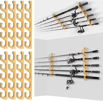 Produktbild von Holz Angelhalter für 5 Angelhaken - Wand- und Deckenmontage Lagerbalken