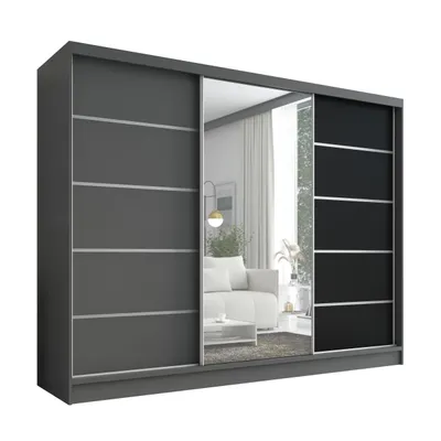 Produktbild von Schwebetürenschrank, 3-türig Schrank 200 cm mit Spiegel ARIVA 1 (Graphit, Schwarz , Graphit)