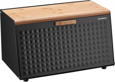 Produktbild von Klausberg Brotkasten KB-7467, Edelstahl/Bambusholz, Schwarz Matt, 35,5x21,5x20 cm, doppelseitig öffnend mit 2 Deckeln, Holzgriff, robust, für Brot & Süßigkeiten