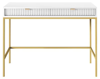 Produktbild von MOBAE LUMINA T104 Schminktisch 104 cm Weiß mit goldenen Beinen Frisiertisch mit Schubladen Kosmetiktisch modern
