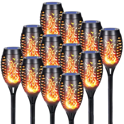 12er-Set LED-Solarleuchten, Flammeneffekt, IP65, für Garten