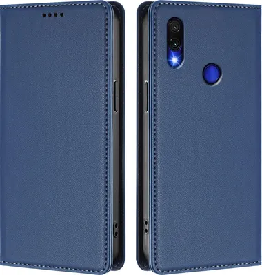 Produktbild von Handyhülle für Xiaomi Redmi Note 7/Note 7 Pro, Kunstleder Klapphülle Stoßfeste Magnetische Hülle mit Ständer Dunkelblau