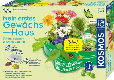 Produktbild von Kosmos 632083 Mein erstes Gewächshaus, Das Original, Erstes Gärtnern für Kinder ab 5 Jahre, Komplett-Set mit Samen, Erde usw. Experimentierkasten zu Garten, Pflanzen, Blumen, Biologie