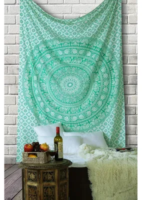 Produktbild von Wandteppich Hippie Mandala Elefant Baumwolle Grün 76,2 x 101,6 cm