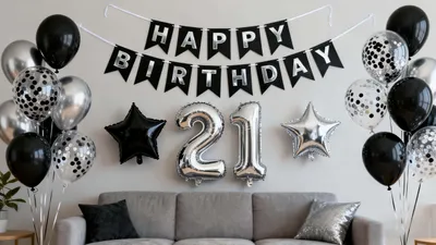 Productafbeelding van Decoratie voor 21e verjaardag met ballonnen en banner