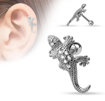 Produktbild von Tragus Helix Cartilage Ohrring „Eidechse / Gecko mit Zirkonia“