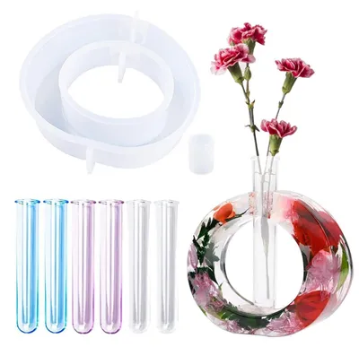 Image de Moule en silicone pour vase, avec 6 tubes à essai pour culture hydroponique, forme ronde, dimensions : 12,7 x 11,2 x 3,8 cm