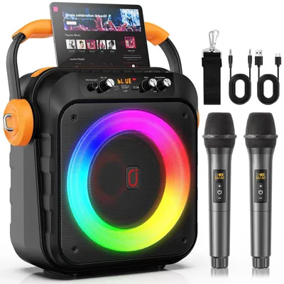 Image de Système de karaoké portable - Puissance de 80 W - Bluetooth 5.3 avec 2 microphones sans fil