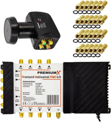 Produktbild von PremiumX Multischalter Set 5/8 Multiswitch SAT Quattro LNB 24x F-Stecker